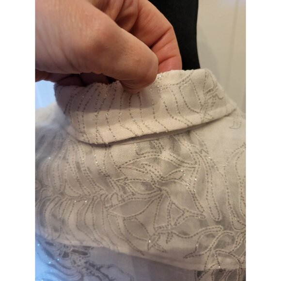 White Sheer Cutout Button Up Metallic Silver Trim Sag Harbor 16 Fairy Ethereal - Picture 3 of 8